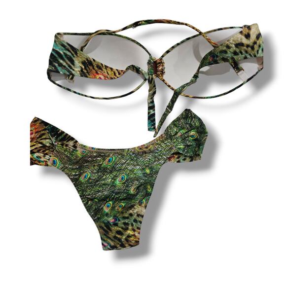 Sol & Energia Vintage Peacock Feather Bandeau Bikini Set Size Large - Picture 4 of 12